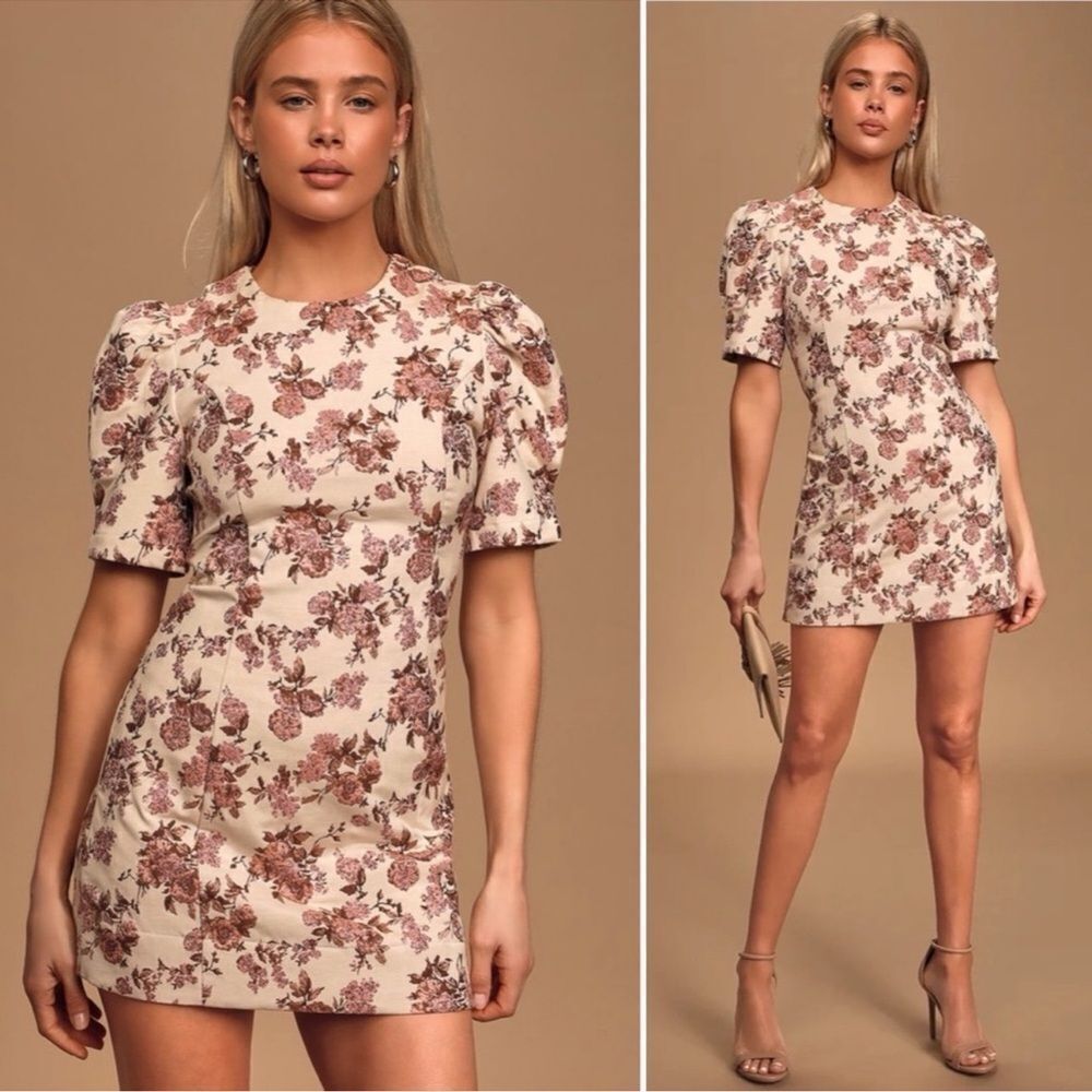 En Saison My World Blush Pink Multi Floral Print Jacquard Mini Dress Size Large